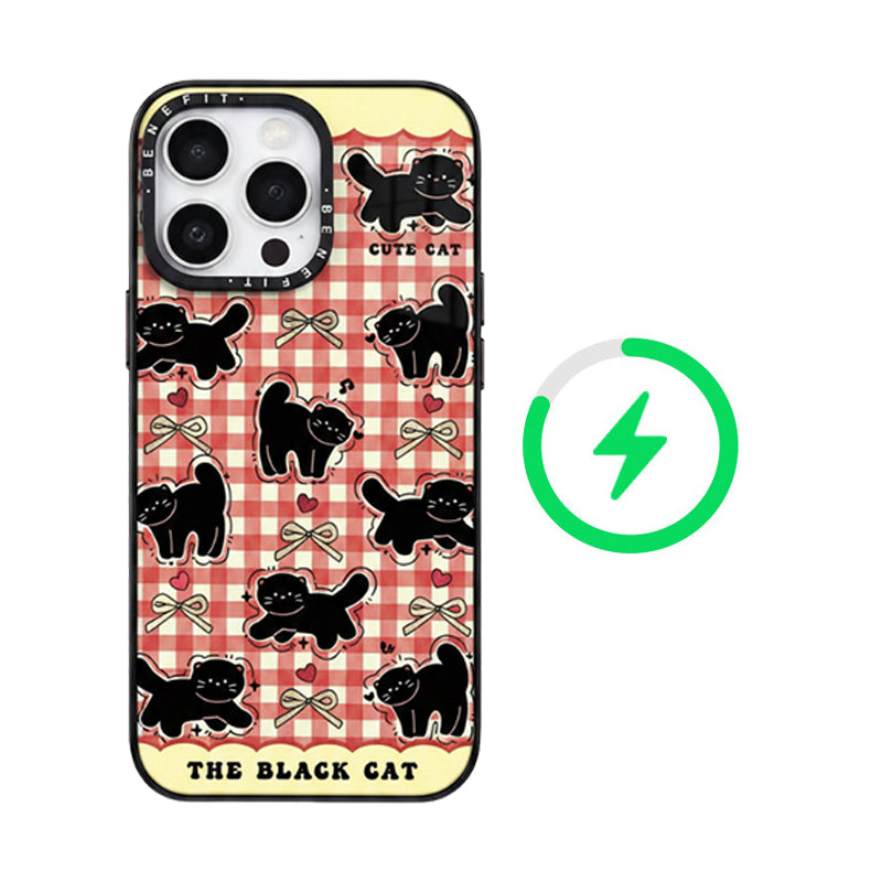 ブラック キュートキャット マグネット対応 iPhoneケース