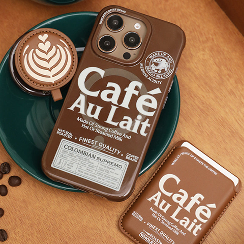 レトロ個性派コーヒーテーマブラウンマグネット式スマホケース