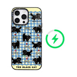 ブラック チェックキャット マグネット対応 iPhoneケース