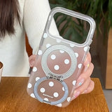 モノクロ ドット 水玉 iPhone ケース 360°回転スタンド 高角度立て 半透明マット 北欧シンプル 大人女子 おしゃれ ハイブリッド
