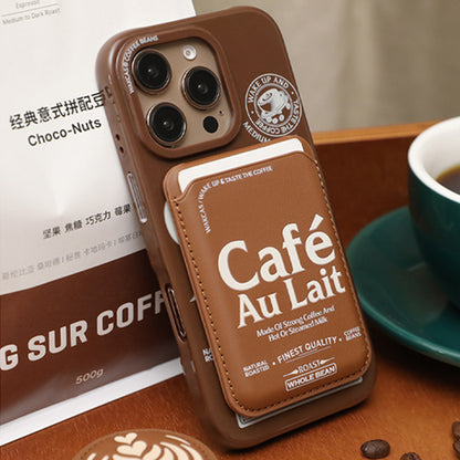 レトロ個性派コーヒーテーマブラウンマグネット式スマホケース