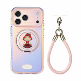 ライトグリーン 回転スタンド iPhoneケース ハンドストラップ付き