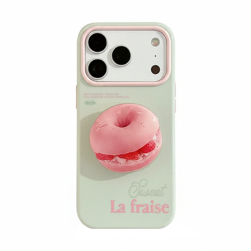 ライトグリーン ストロベリーベーグル(スタンド付き)のベーカリーモチーフ グリップスタンド iPhoneケース