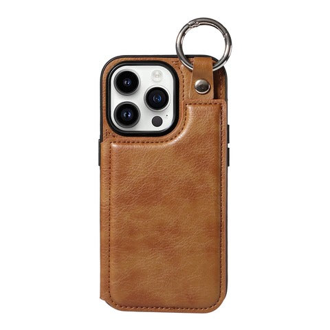 ダークブラウン PUレザー iPhone 手帳型ケース カード収納 上品