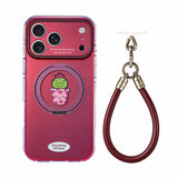 ピンク 回転スタンド iPhoneケース ハンドストラップ付き