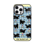 ブラック チェックキャット マグネット非対応 iPhoneケース