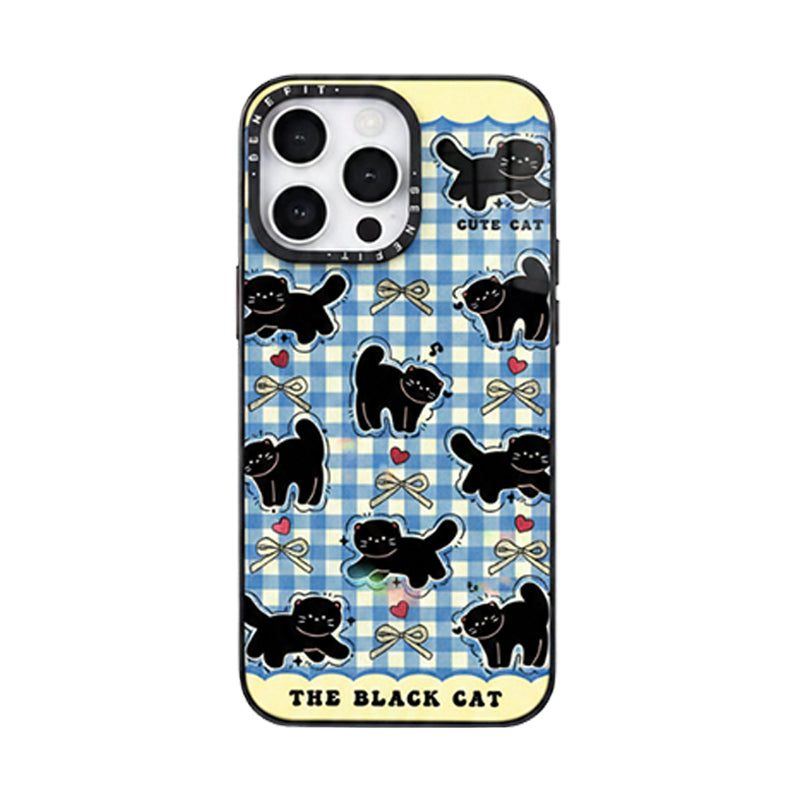 ブラック チェックキャット マグネット非対応 iPhoneケース