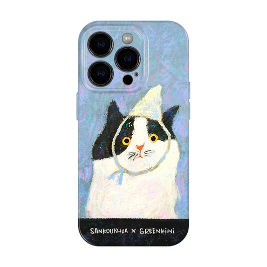 「油絵風」 可愛い猫のイラスト油絵風フルカバーソフトケース/二重構造スマホケース