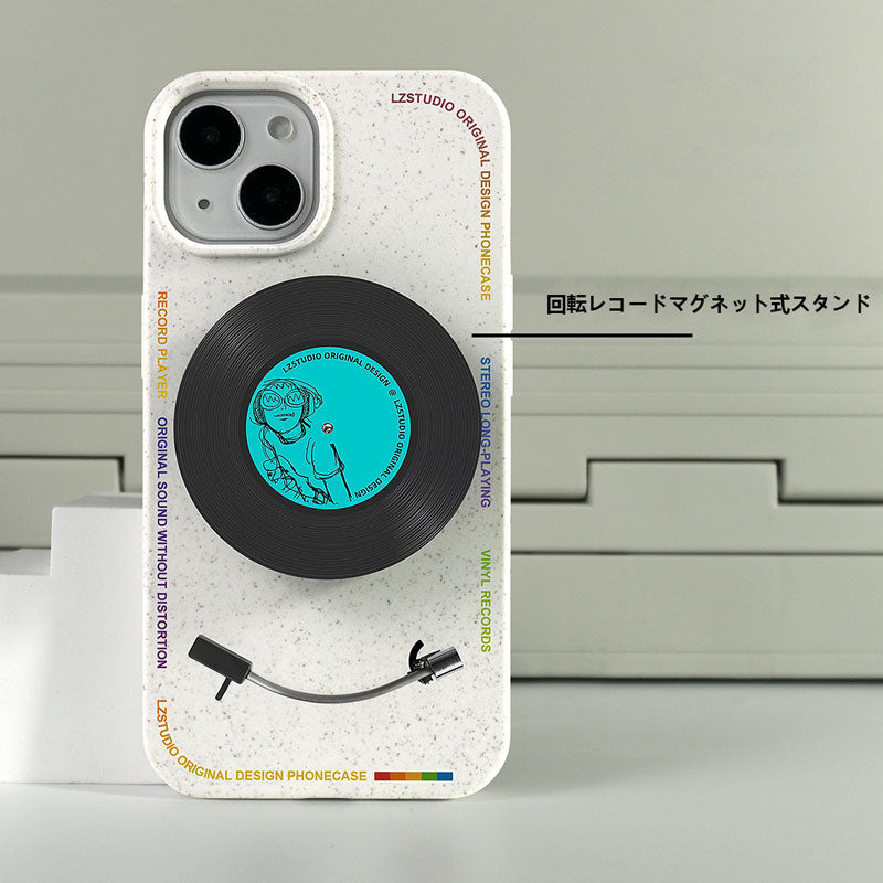 レトロ回転アナログレコードデザイン伸縮式マグネットスマホスタンド