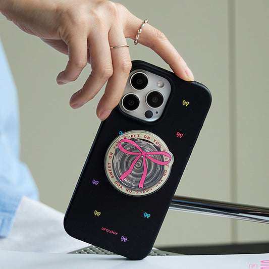 スイートなリボンモチーフ生分解性素材マグネット式スマホケース
