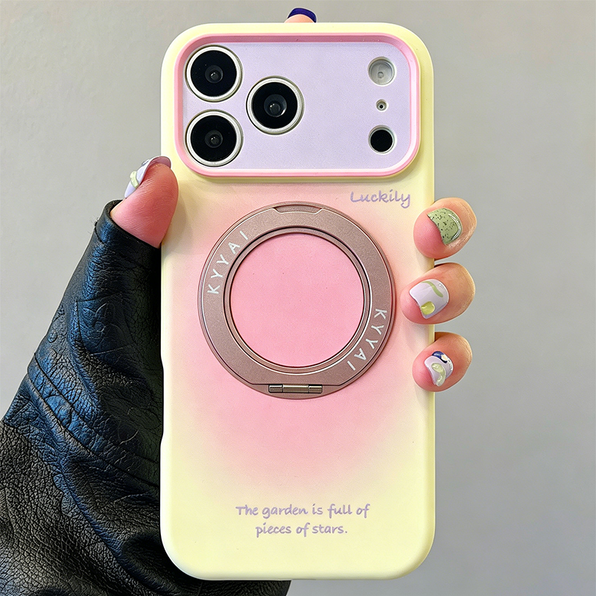 Stylish Gradient Color 360° Rotating Stand Integrated Silicone iPhone Case - 6 Colors