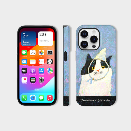 「油絵風」 可愛い猫のイラスト油絵風フルカバーソフトケース/二重構造スマホケース