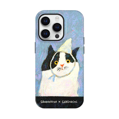 「油絵風」 可愛い猫のイラスト油絵風フルカバーソフトケース/二重構造スマホケース
