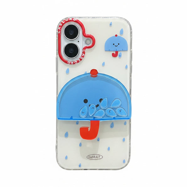 iPhone Case Rain Umbrella & Raindrops Stand Strap