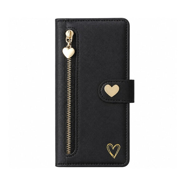 Heart-patterned leather-style wallet iPhone case, 6 colors available
