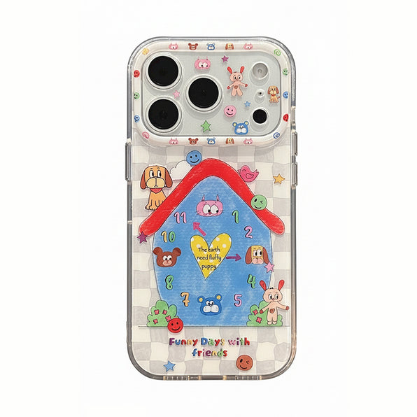 iPhone case, watch & house pattern, with strap