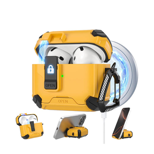 Mechanical design one-touch open/close magnetic MagSafe-compatible AirPods case (with cleaning pen)
