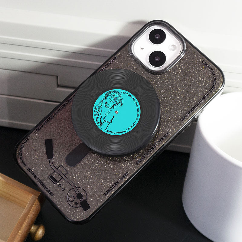 レトロ回転アナログレコードデザイン伸縮式マグネットスマホスタンド