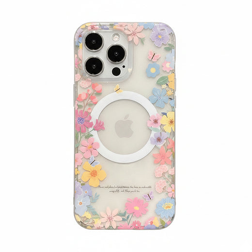 MagSafe対応 花柄 フラワー クリア iPhone ケース PC+TPU ハイブリッド構造 耐衝撃 おしゃれ かわいい 春らしい 装着展示 iPhone 13~17 全13機種対応