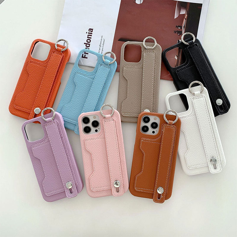 カード収納付きiPhoneケース｜手首ストラップ×レザー