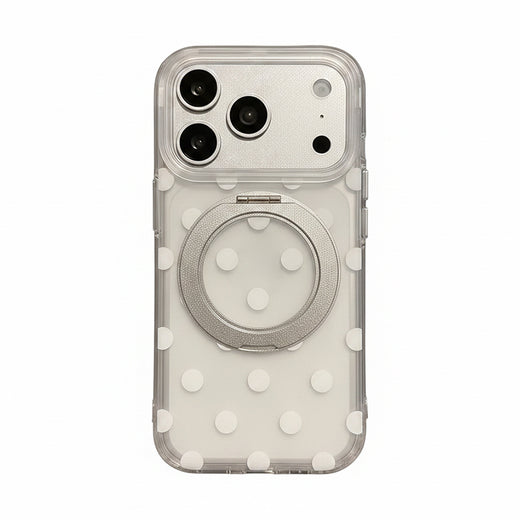 北欧 シンプル ドット 水玉 半透明マット iPhone ケース 360°回転スタンド 一体型 PC+TPU ハイブリッド 耐衝撃 装着展示 iPhone 13~17 全13機種対応