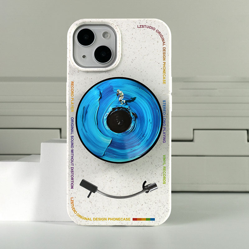 レトロ回転アナログレコードデザイン伸縮式マグネットスマホスタンド