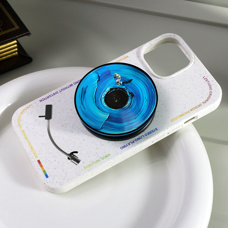 レトロ回転アナログレコードデザイン伸縮式マグネットスマホスタンド