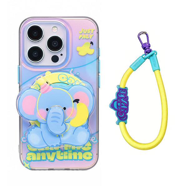 Cute Cartoon Elephant Magnetic Phone Case with Stand and Strap