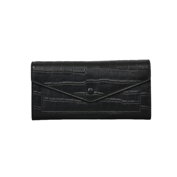 Genuine Leather Long Wallet Slim Stone Pattern Women's