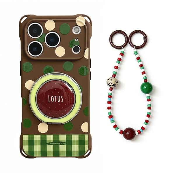 360° Rotating Ring Stand Phone Case with Polka Dot Chain Strap