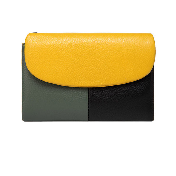 Genuine Leather Trifold Wallet for Women, Color Block, Large Capacity, Available in 9 Colors