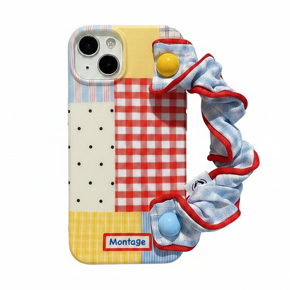 iPhone Case Blue Check with Strap Clear