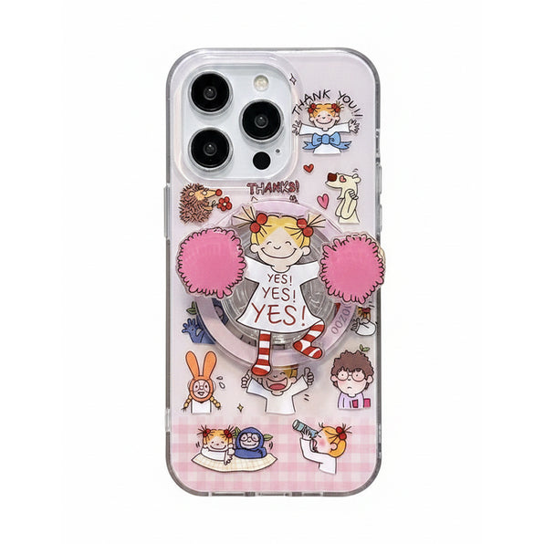 Hand-drawn illustration clear iPhone case with stand