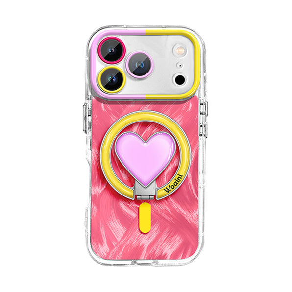 Dopamine Color Heart-Shaped Stand Camera Protection MagSafe Compatible Phone Case