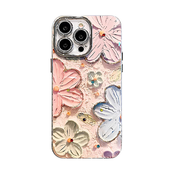 Oil painting style floral pattern lens protection case with strap for iPhone 18