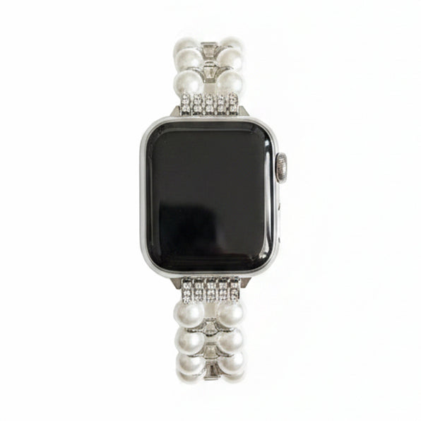 [Compatible with Apple Watch Ultra/Series 1–12] Pearl & Rhinestone Elegant Apple Watch Band, Available in 4 Colors