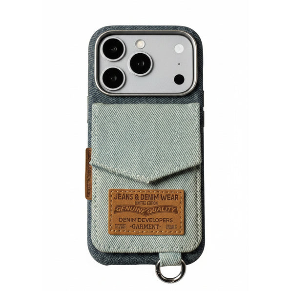 Denim Back Card Pocket iPhone Case Strap Compatible