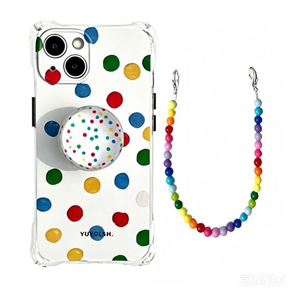 [Compatible with iPhone 18 Pro Max/18 Pro] iPhone Case with Strap, Mirror, Colorful Dots, Chain, Stand, Square Cutout, Compatible with iPhone 17 Pro Max/16/15/14, Korean Style, Unique