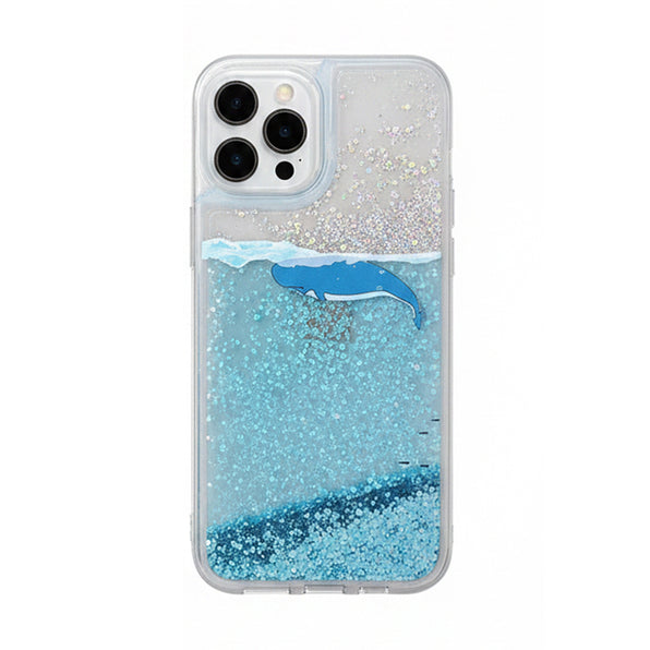 Cute Whale Motif Flowing Glitter Clear Shockproof iPhone Case