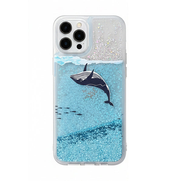 Cute Whale Motif Flowing Glitter Clear Shockproof iPhone Case