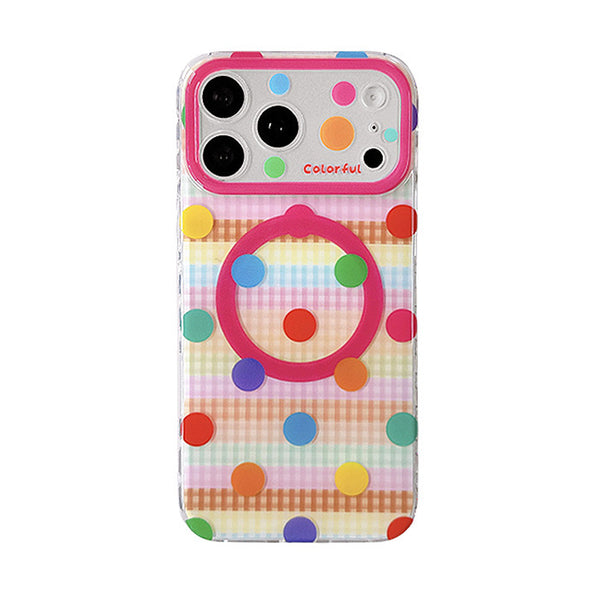 [Compatible with iPhone 18 Pro Max/18 Pro] iPhone Case MagSafe Compatible Clear Check Polka Dot Heart Mirror Stand Included 17 Pro Max/16/15/14/13 Korean Cute