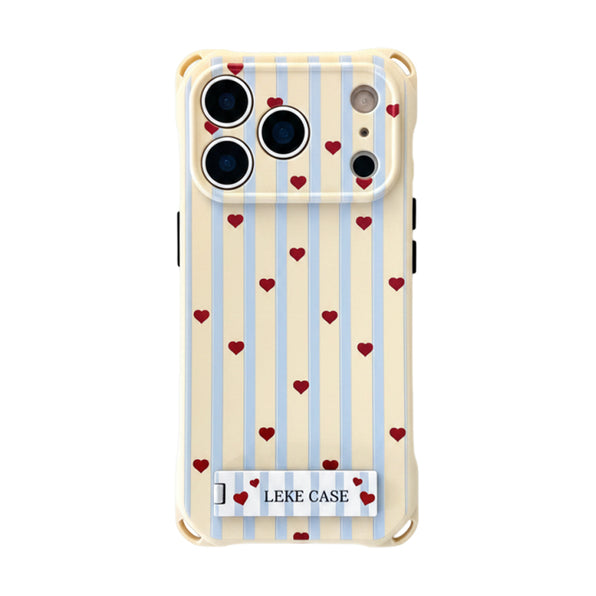 Stripe x Heart iPhone Case Stand Strap Square Shockproof
