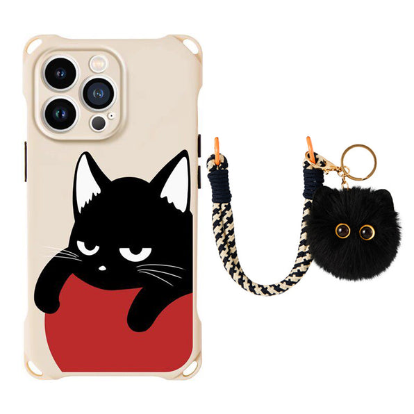 Black Cat Charm Shoulder Strap iPhone Case