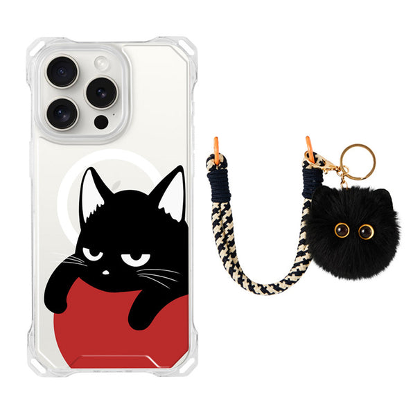 Black Cat Charm Shoulder Strap iPhone Case