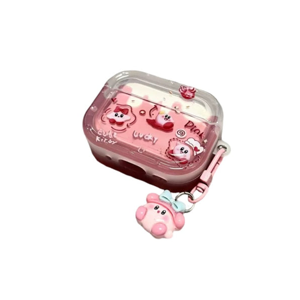 AirPods ケース 半透明ピンク まんまるキャラ 星モチーフ チャーム付き選択可