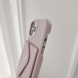 日韓風カード収納 斜め掛け荔枝柄レザーiPhoneケース