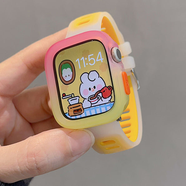 [2-piece set] Jelly color two-tone silicone Apple Watch band with gradient case
