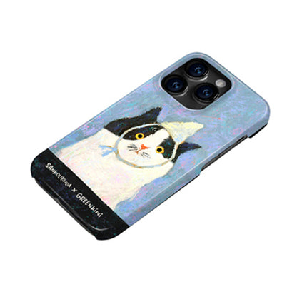 「油絵風」 可愛い猫のイラスト油絵風フルカバーソフトケース/二重構造スマホケース