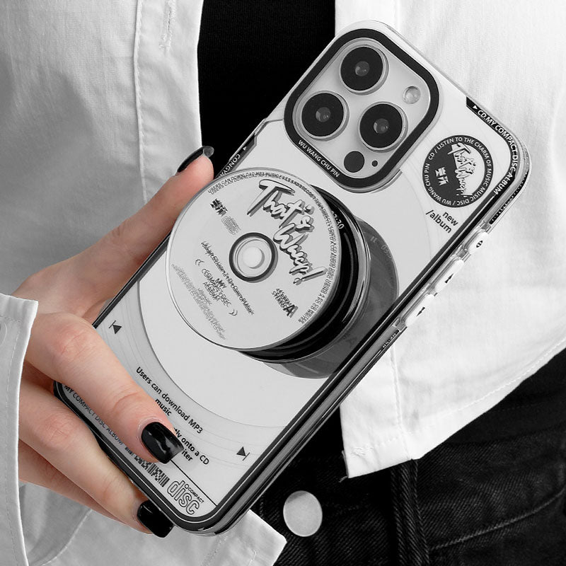 「レコードCD風」レトロなアメリカンレコード風デザインミラースマホケース