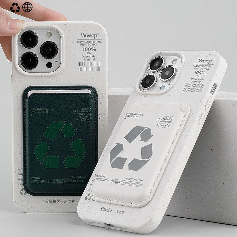 シンプルで肌触りが良い生分解性マグネット式スマホケース+カードホルダー